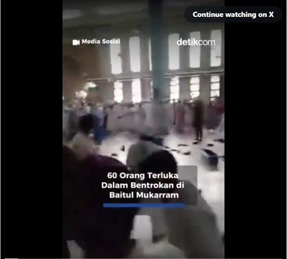 Dhaka, Bangladesh – Sebanyak 60 orang dilaporkan terluka dalam bentrokan yang terjadi di sekitar Masjid Baitul Mukarram