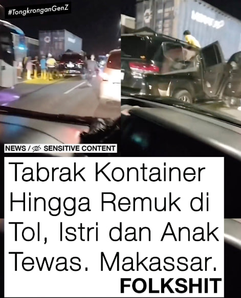 Tabrak Kontainer Hingga Remuk di Tol, Istri Anak Tewas. Makassar.