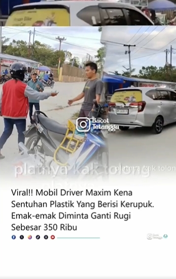 Mobil Driver Maxim Kena Sentuhan Plastik yang berisi Kerupuk