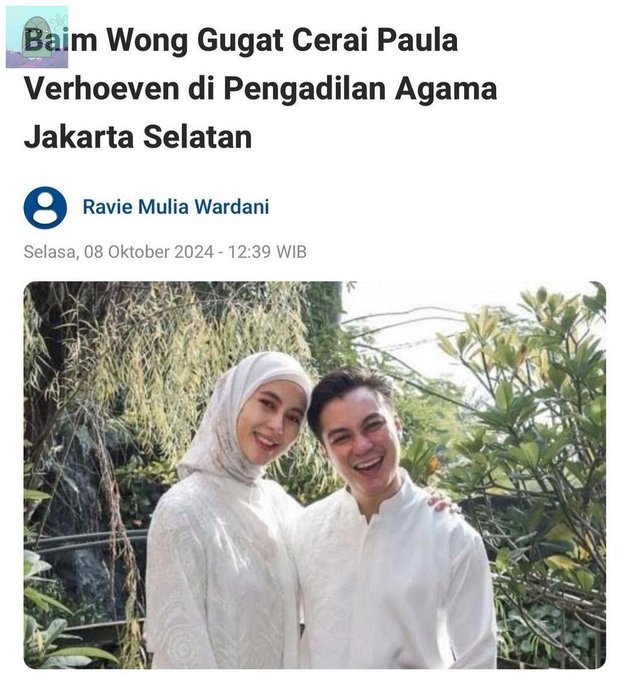 Baim Wong gugat cerai Paula Verhoeven di Pengadilan Agama Jaksel. Kabar ini mengejutkan publik, mengingat pasangan ini dikenal harmonis di media sosial.