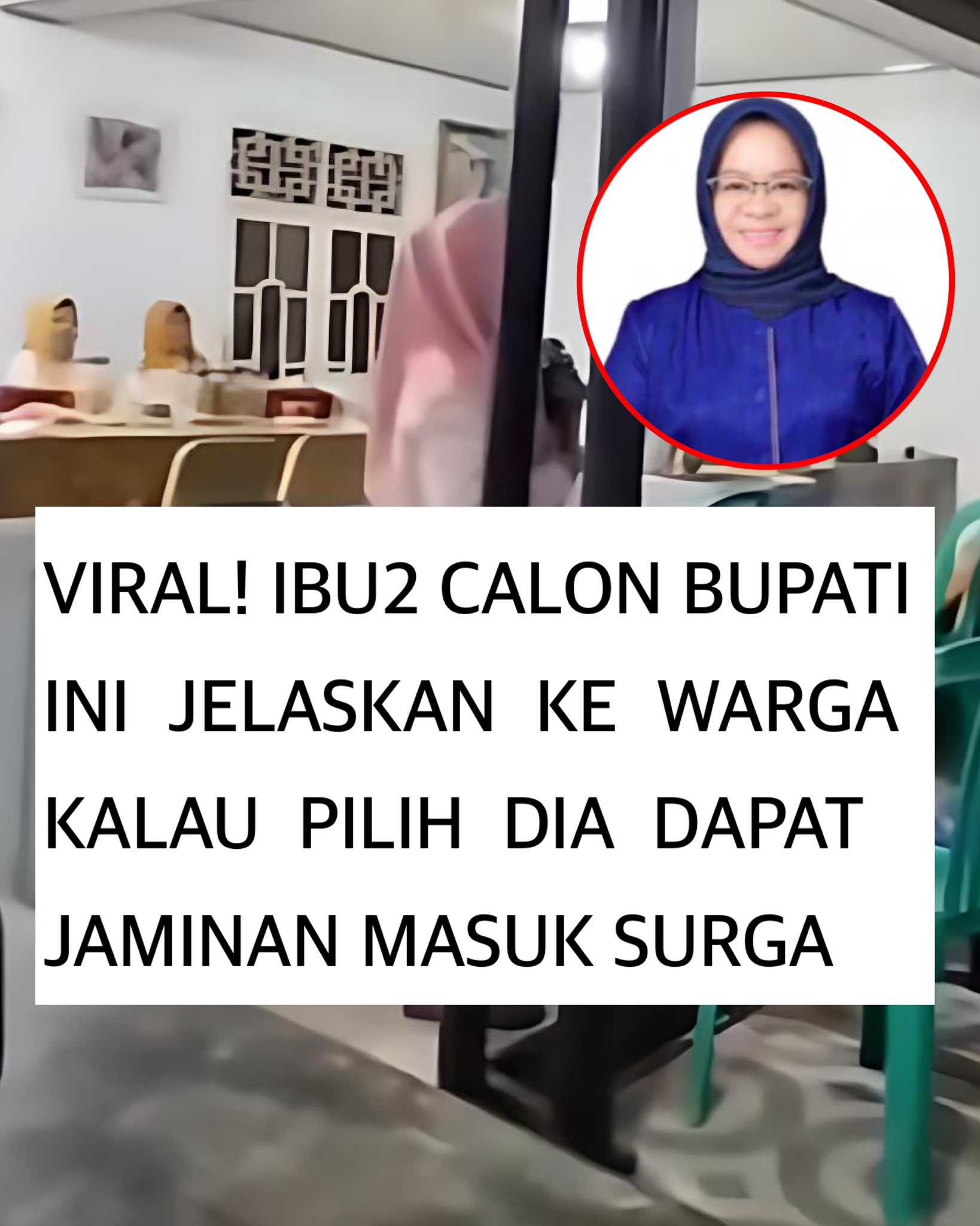 Sebuah momen unik dan mengejutkan terjadi dalam kampanye pemilihan bupati ketika seorang calon bupati wanita, menyampaikan janji yang tidak biasa kepada warga. Dalam sebuah pertemuan yang dihadiri oleh ratusan pendukung, ia mengklaim bahwa memilih dirinya berarti mendapatkan "jaminan masuk surga."